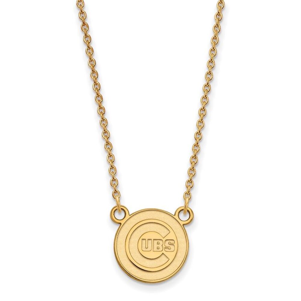 14K Gold Plated S.S. MLB Chicago Cubs Small Disc Necklace, 18 Inch